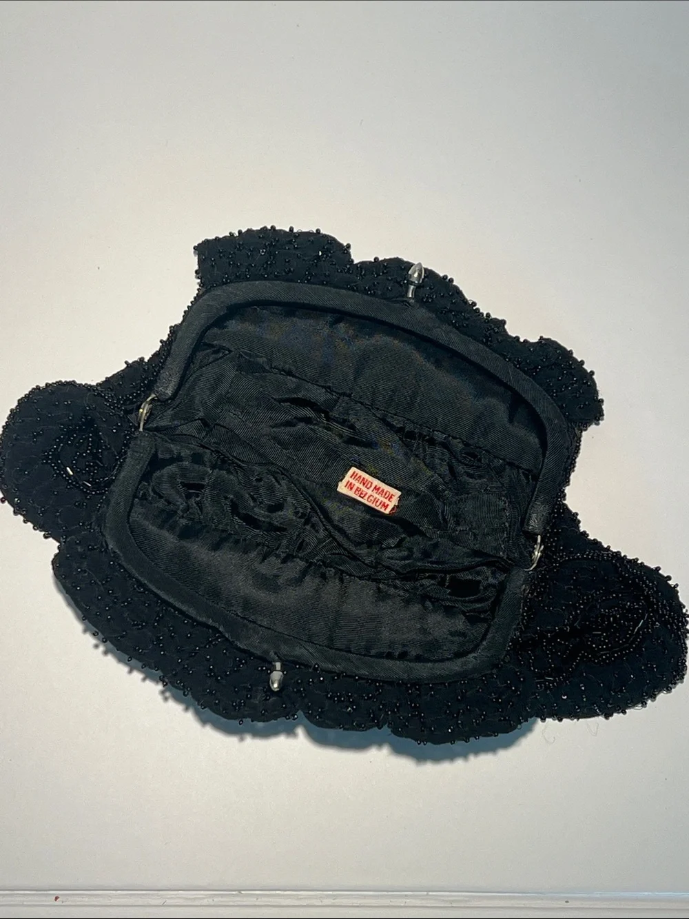 1940s Vintage Evening Clutch Black Beaded Made in Belgium